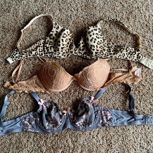 Lot of 3 Bras Victoria’s Secret (2) Size 34B and Feina Lingerie 34D